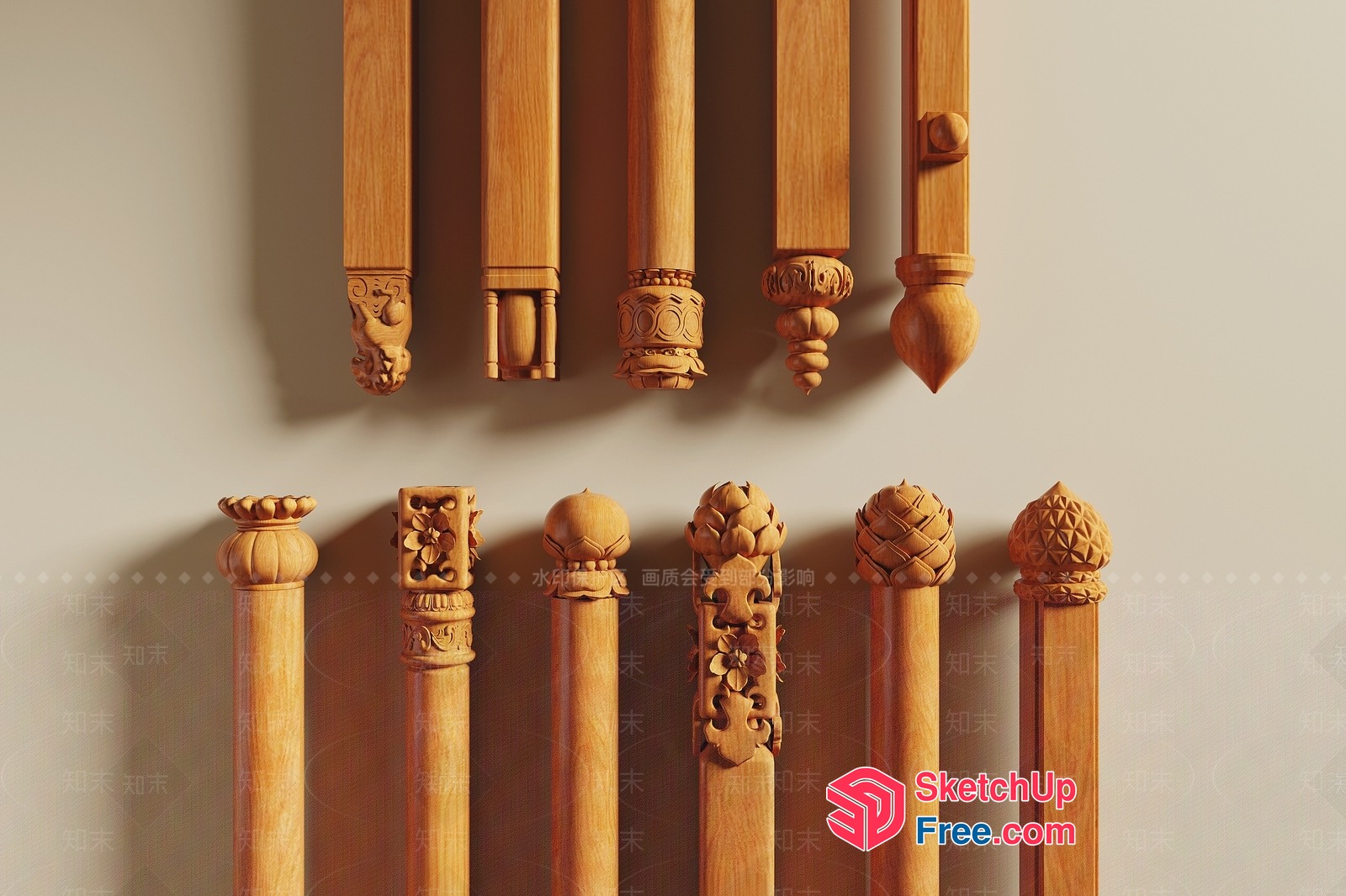 Carved Pillars And Railing Details 3D SketchUp File