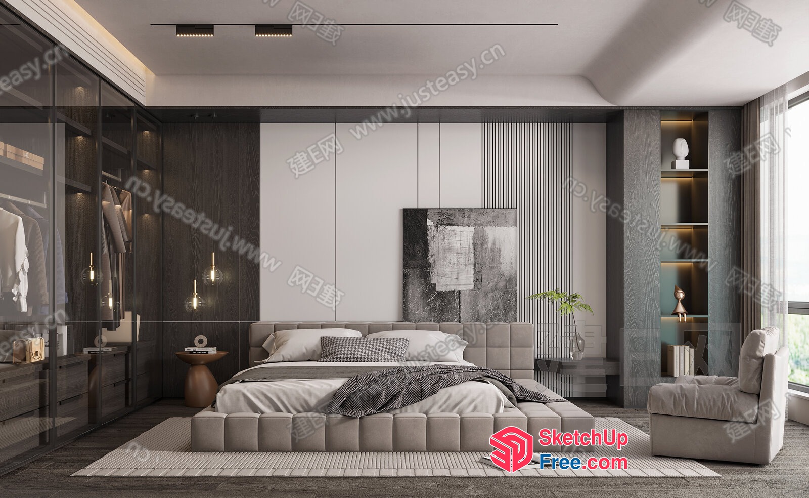 Modern Bedroom With Neutral Color Palette And Sleek Furniture 3D SketchUp File
