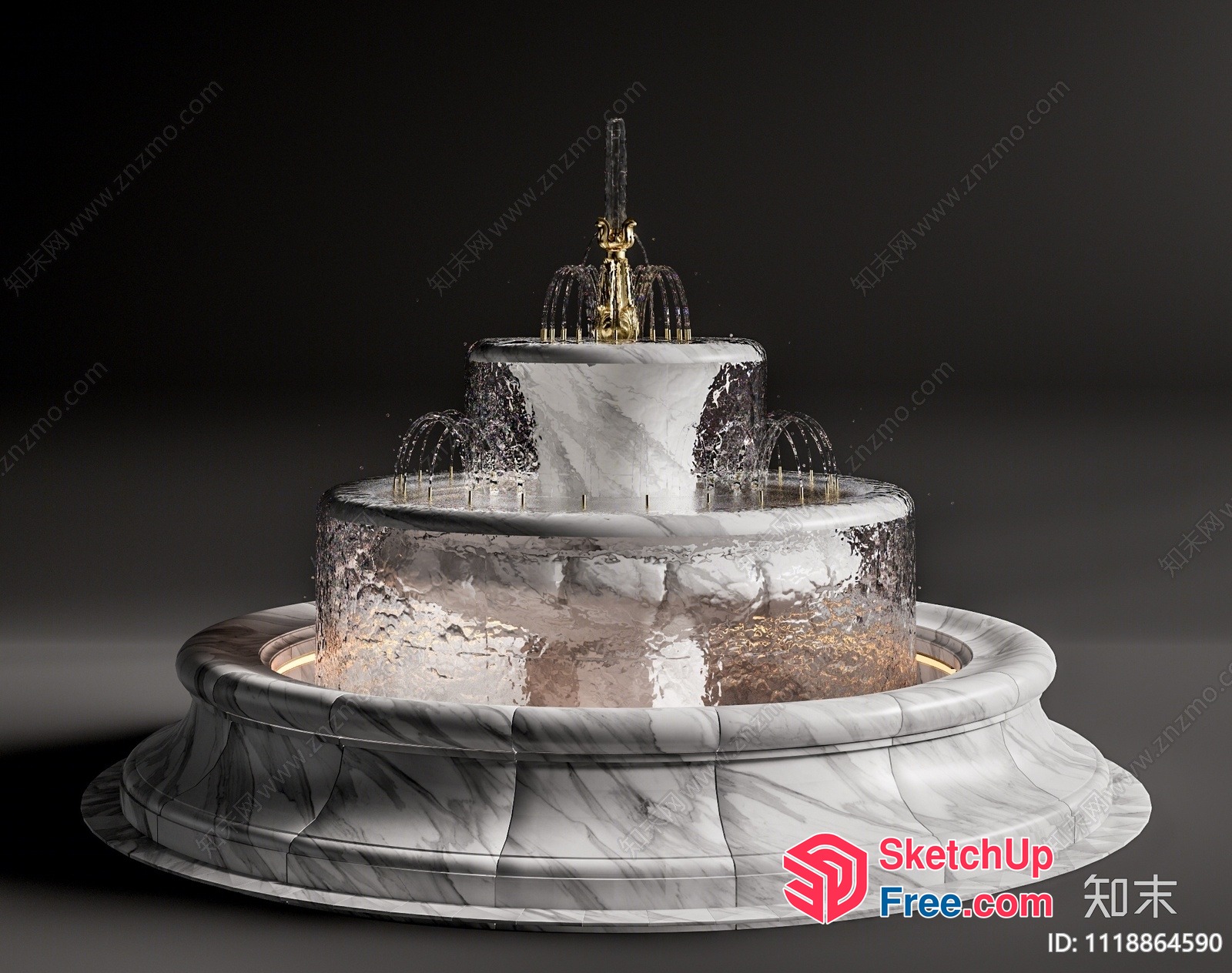Marble And Gold Fountain 3D SketchUp File