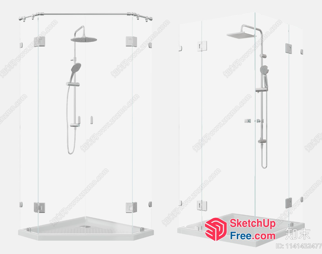 Modern Shower Room Design With Glass Walls And Shower Head 3D SketchUp File