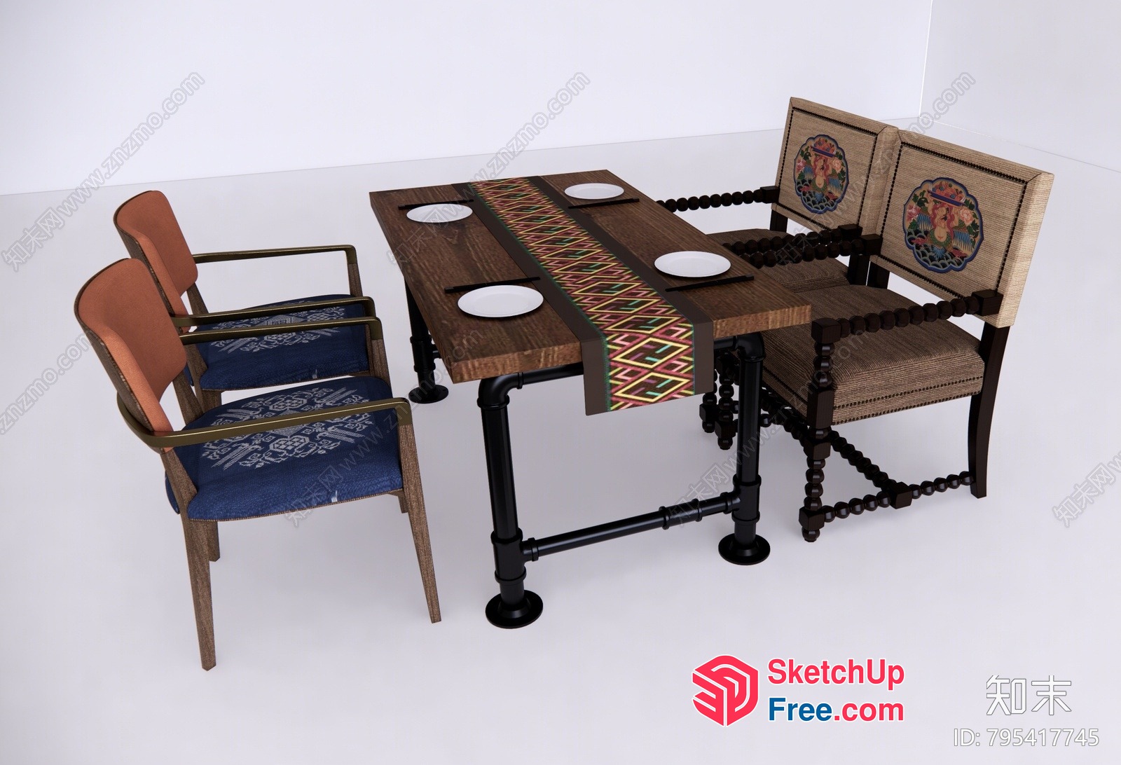 Dining Table And Chairs 3D SketchUp File
