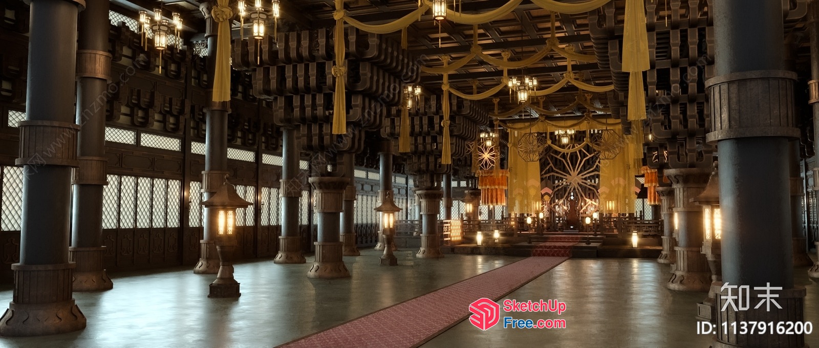 Luxurious Ornate Pillared Interior 3D SketchUp File