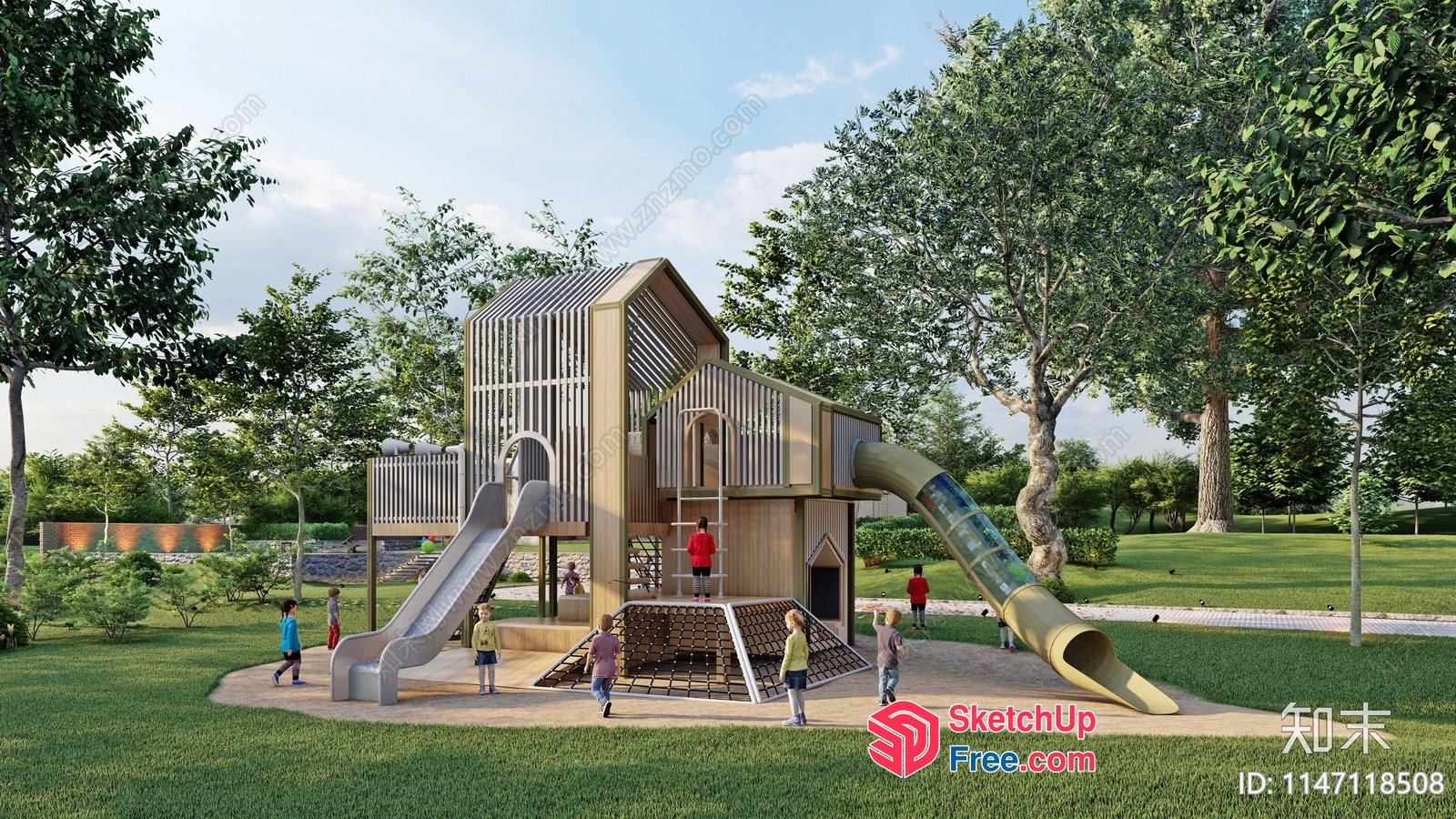 Children'S Playground With Climbing Structure And Slide 3D SketchUp File