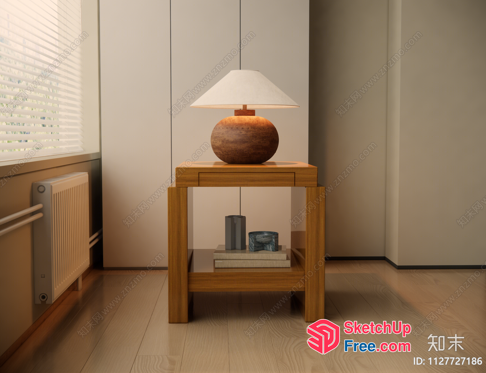 Minimalist Japanese Style Table Lamp With Bookshelf 3D SketchUp File