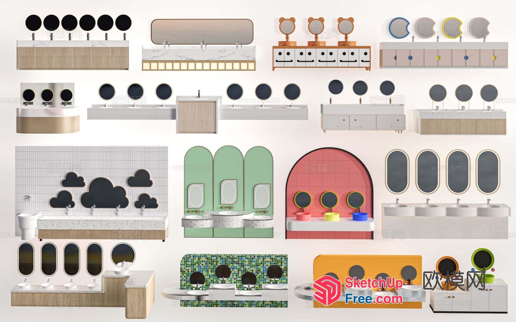 Modern Bathroom Fixtures With Various Sink Styles 3D SketchUp File