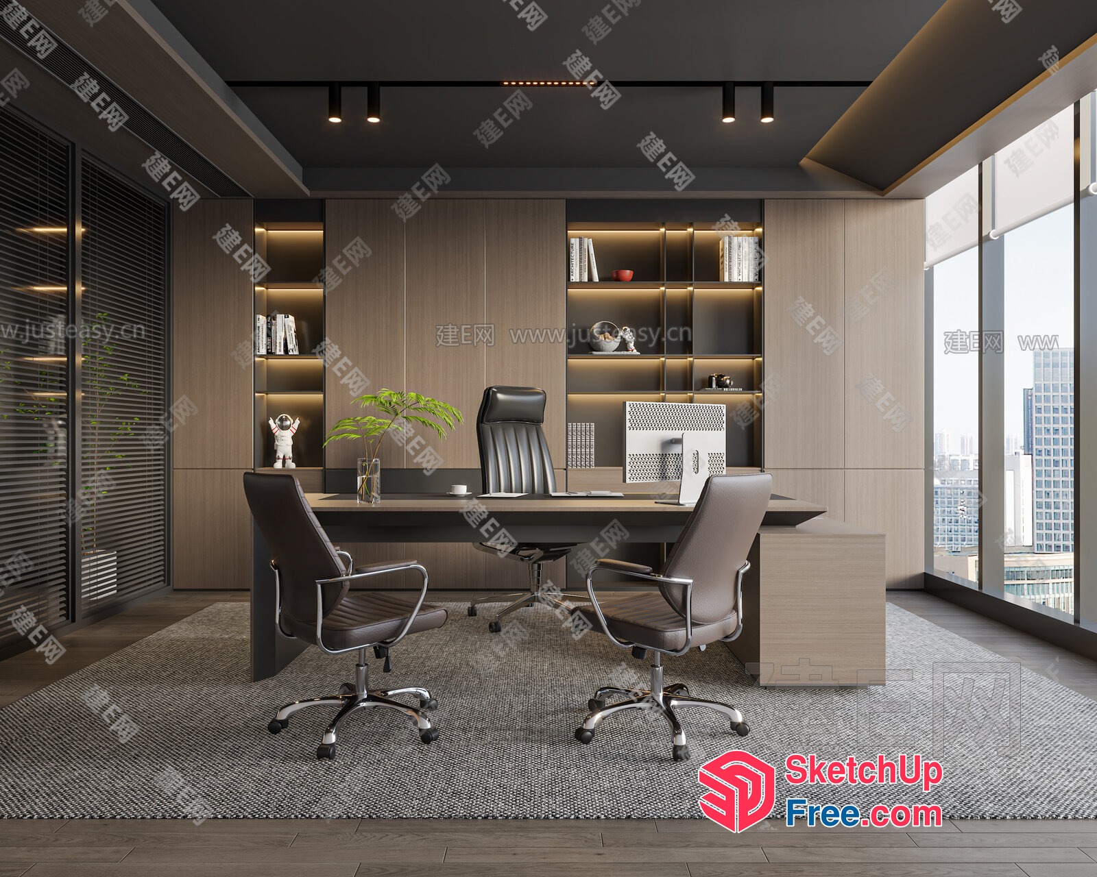 Modern Office Space With City View 3D SketchUp File