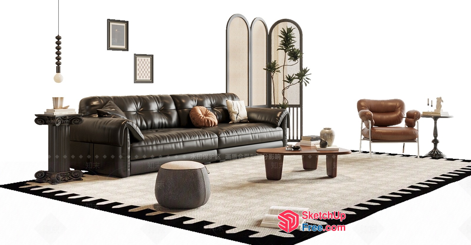 Modern Minimalist Living Room Furniture Arrangement 3D SketchUp File