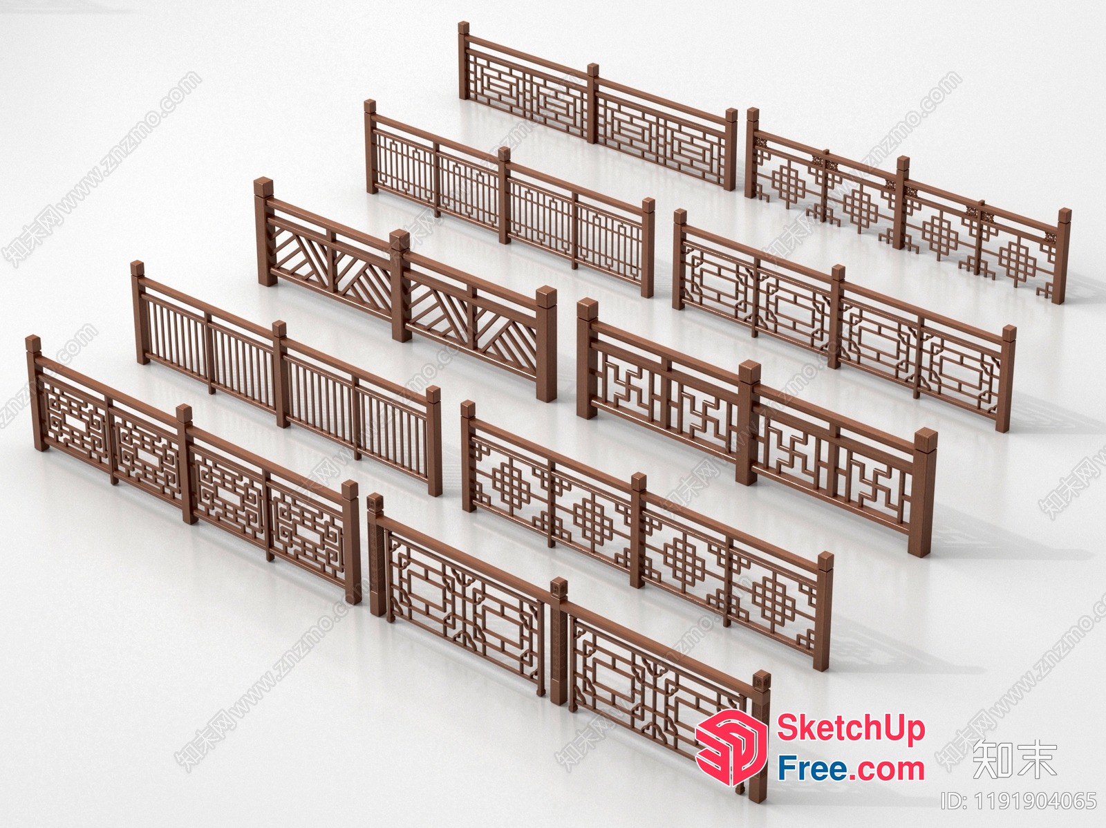 Ornate Wooden Railing Design 3D SketchUp File