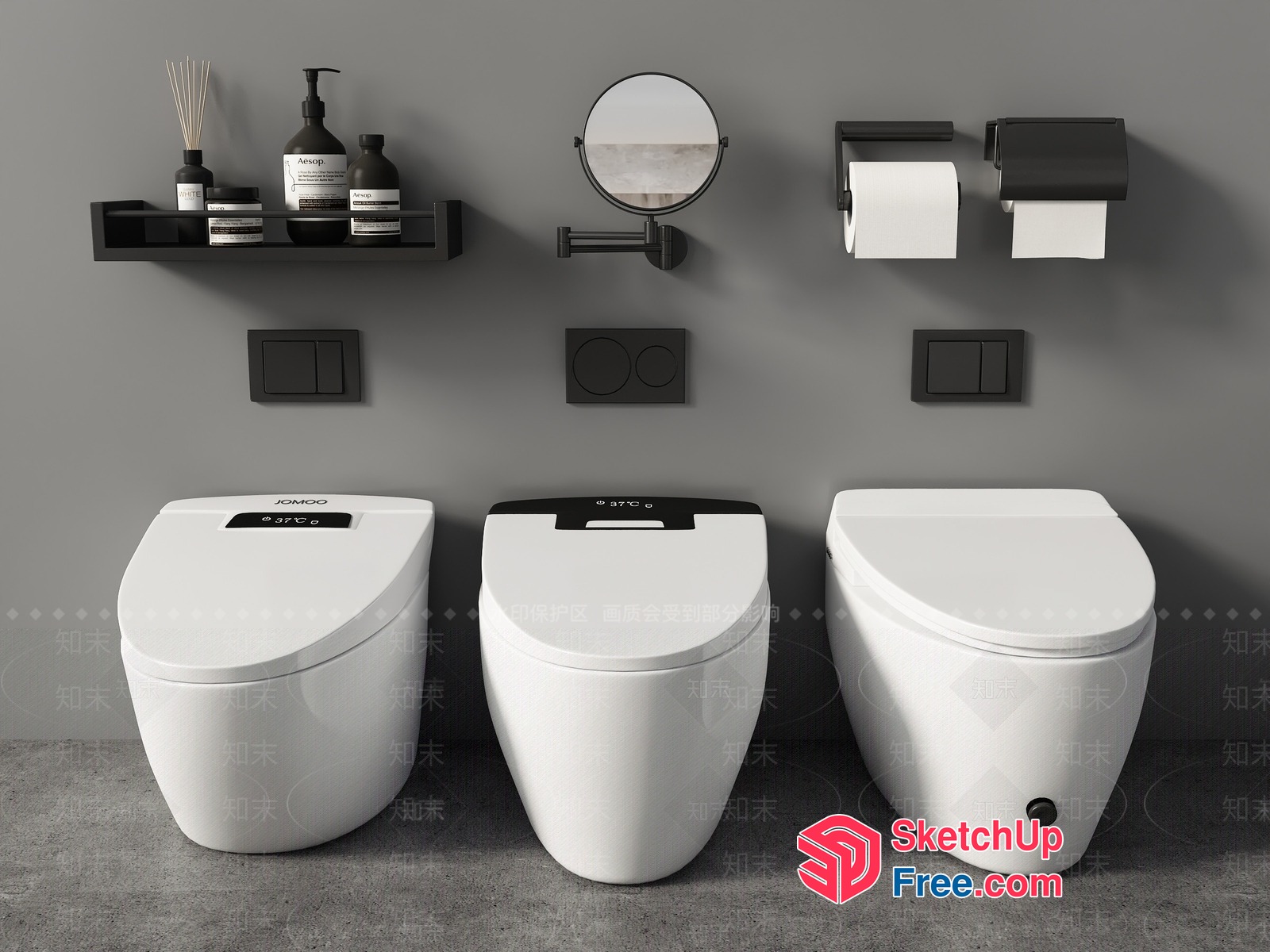Modern Bathroom Decor With Toilet And Accessories 3D SketchUp File