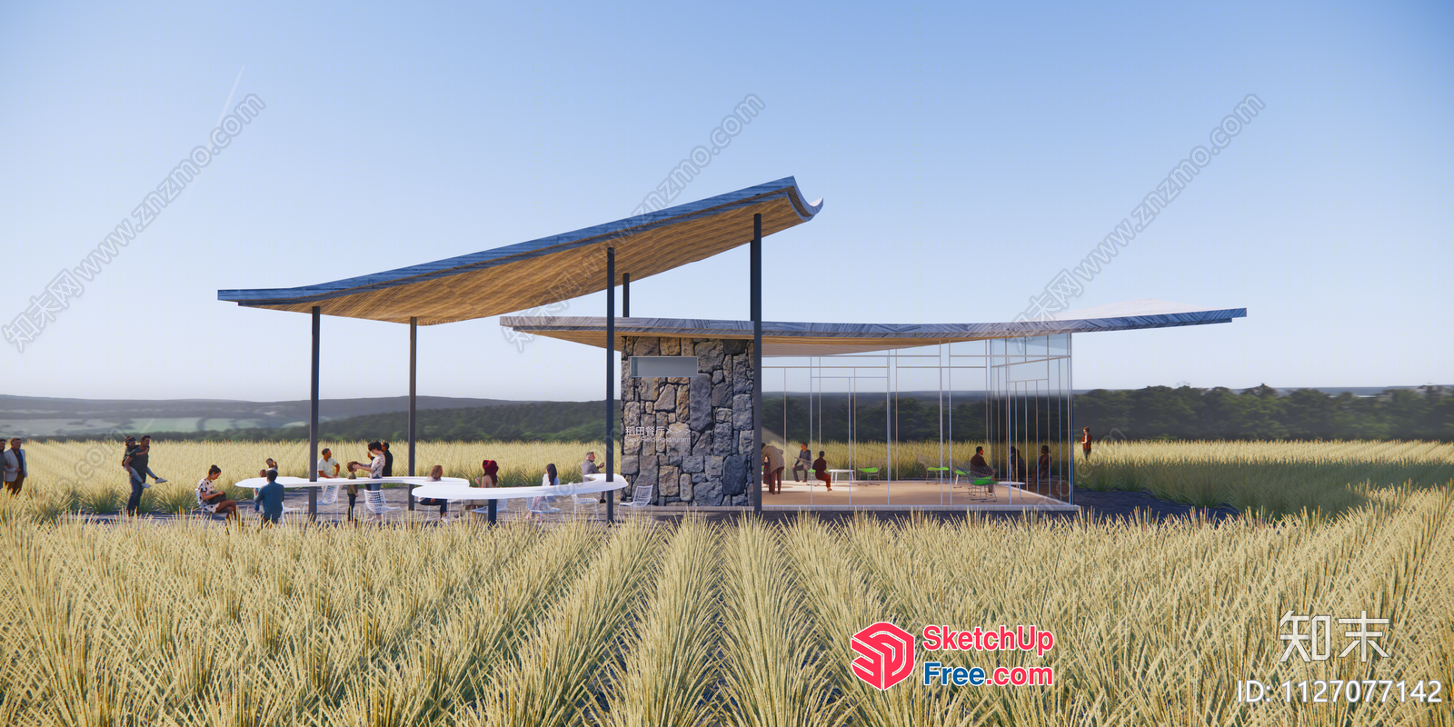 Modern Outdoor Dining Space With Glass Curtain Wall 3D SketchUp File