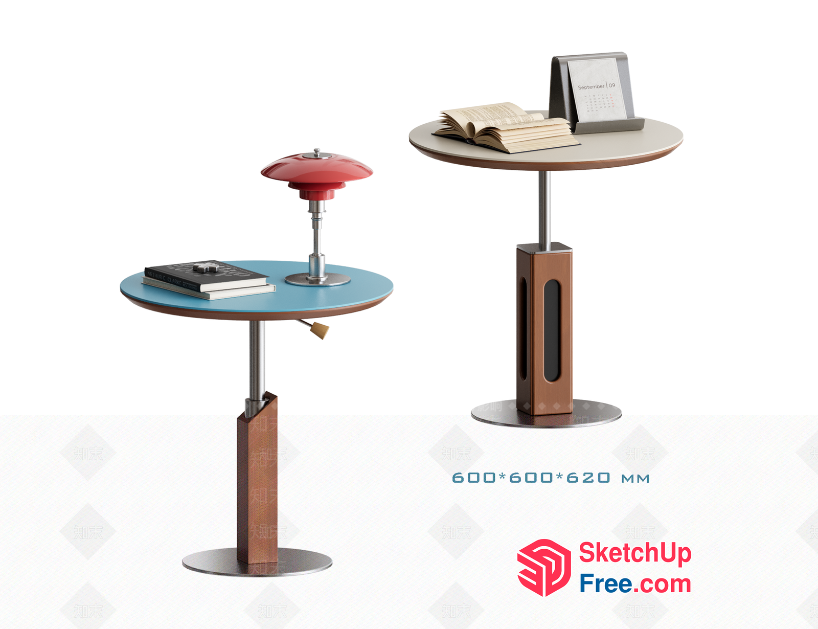 Small Round Tables With Distinctive Lamp And Book Displays 3D SketchUp File