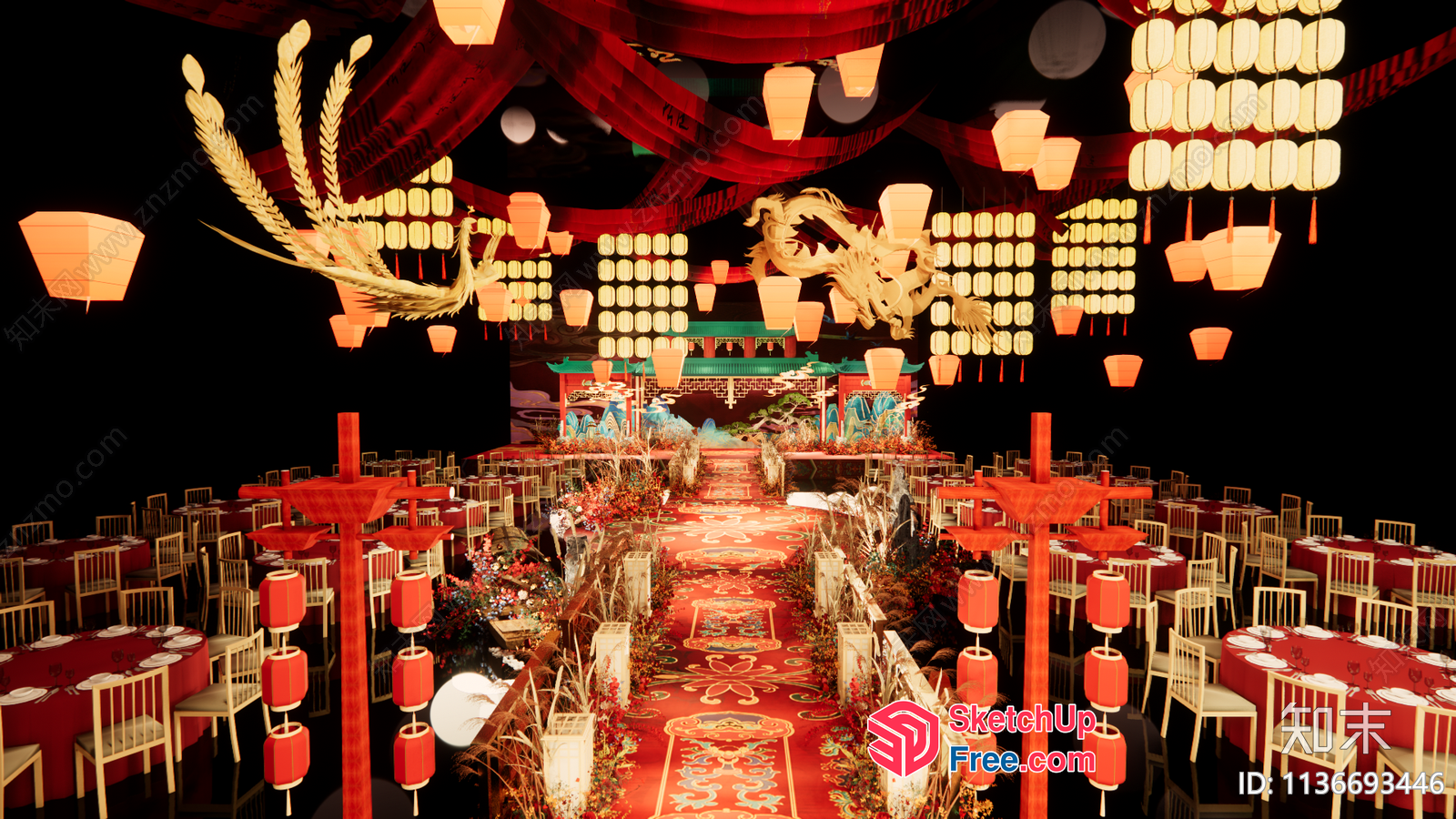 Vibrant Asian-Inspired Banquet Hall 3D SketchUp File