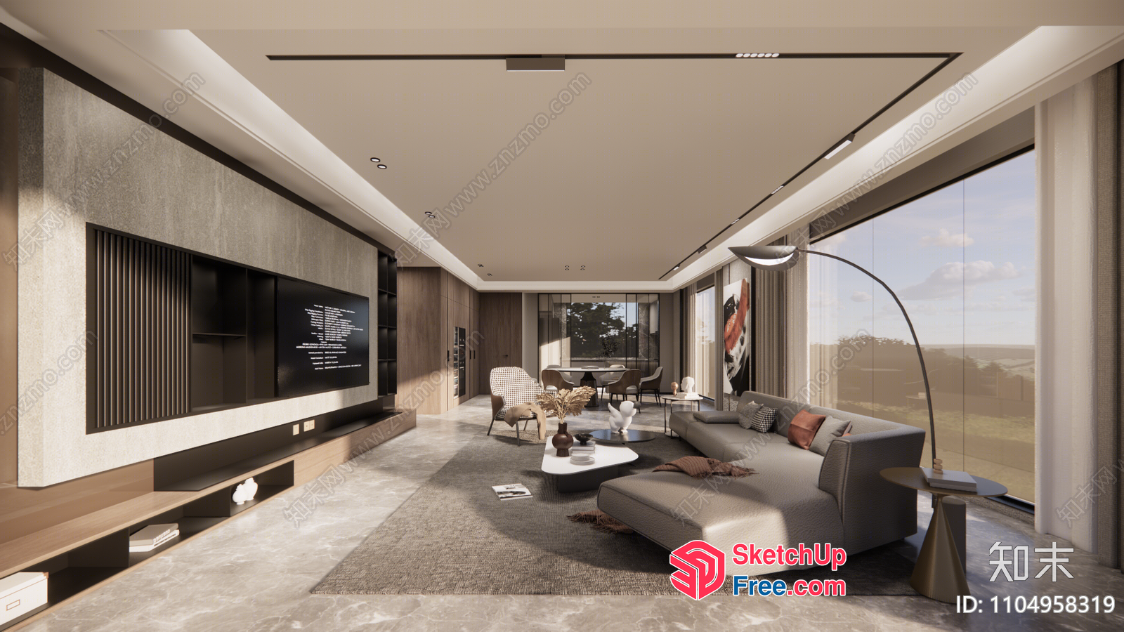 Modern Minimalist Living Room With Large Windows 3D SketchUp File
