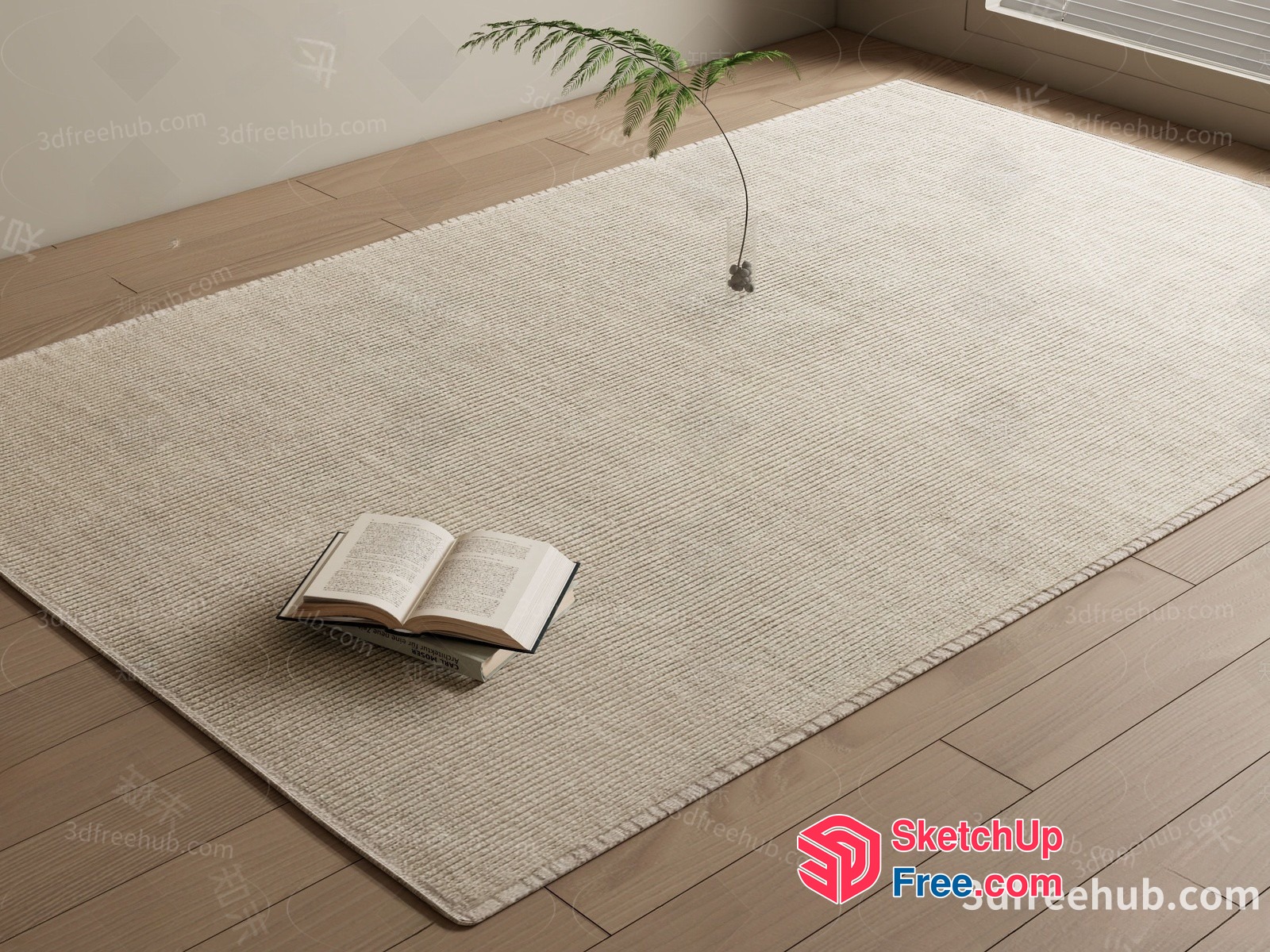 Empty Room With A Book And A Plant On The Floor 3D SketchUp File