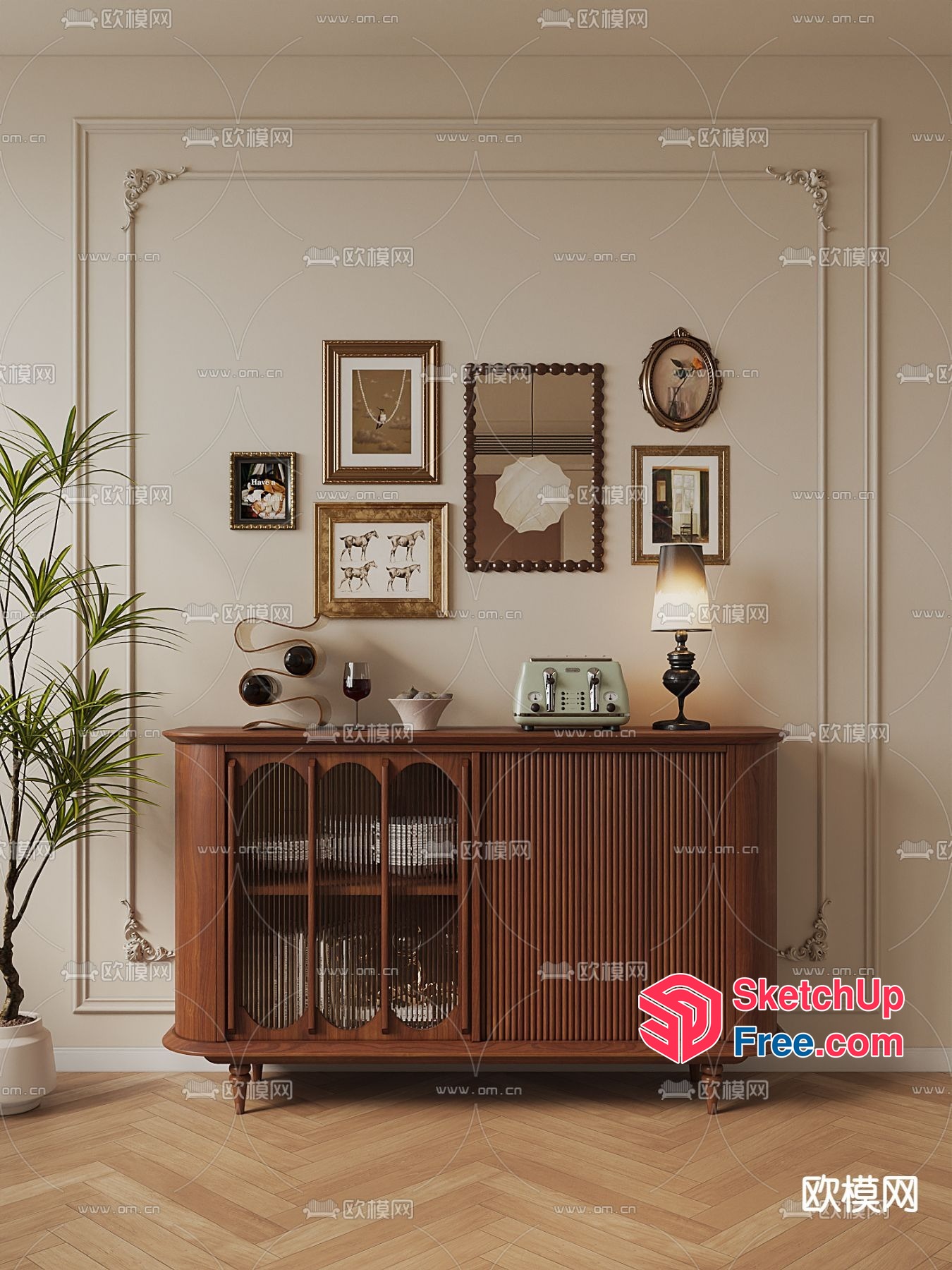 Elegant Mid-Century Modern Sideboard With Vintage Accents 3D SketchUp File