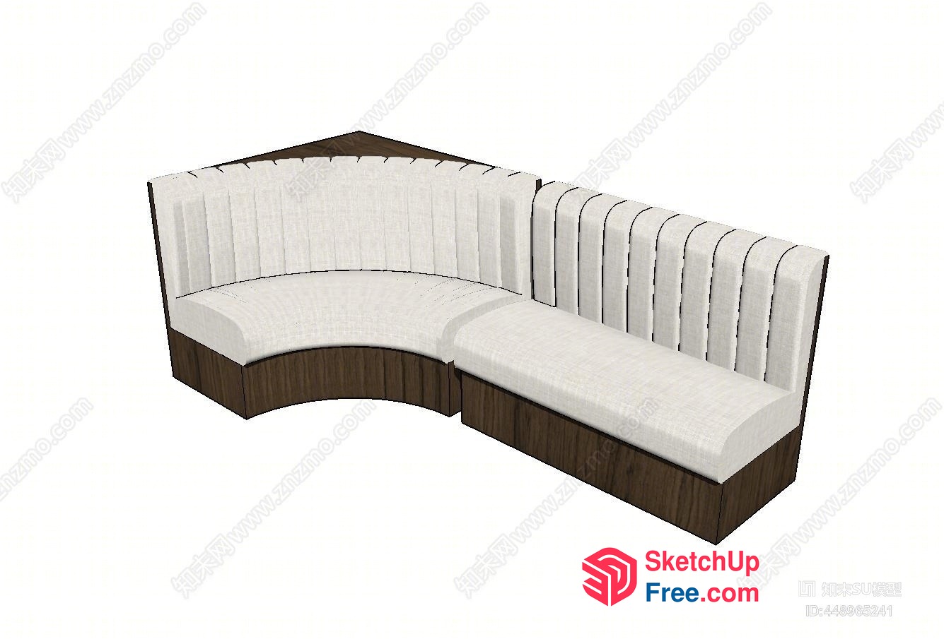 Curved Sofa With White Upholstery And Brown Base 3D SketchUp File