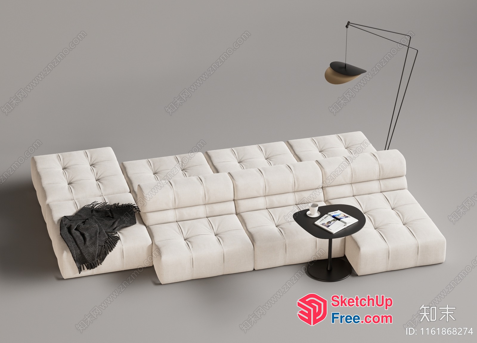 Modern White Sofa With Tufted Design And Black Table 3D SketchUp File