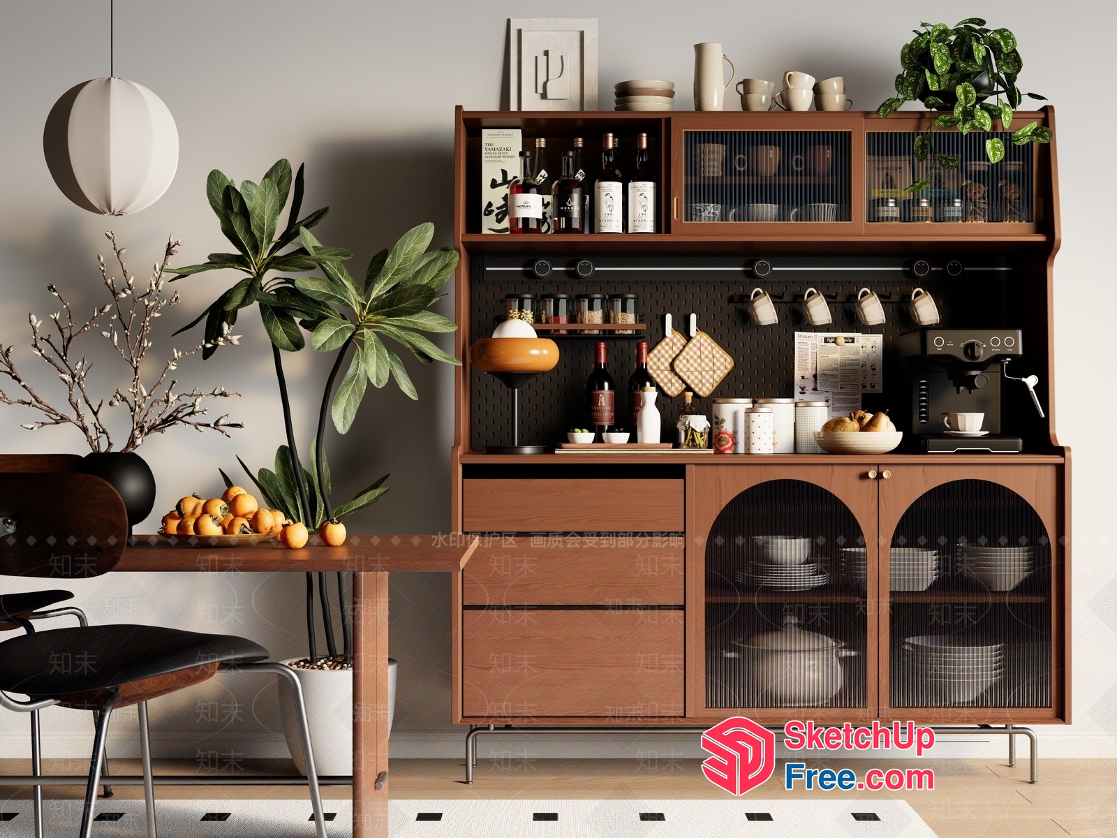 Modern Kitchen Bar With Coffee Machine And Wine 3D SketchUp File