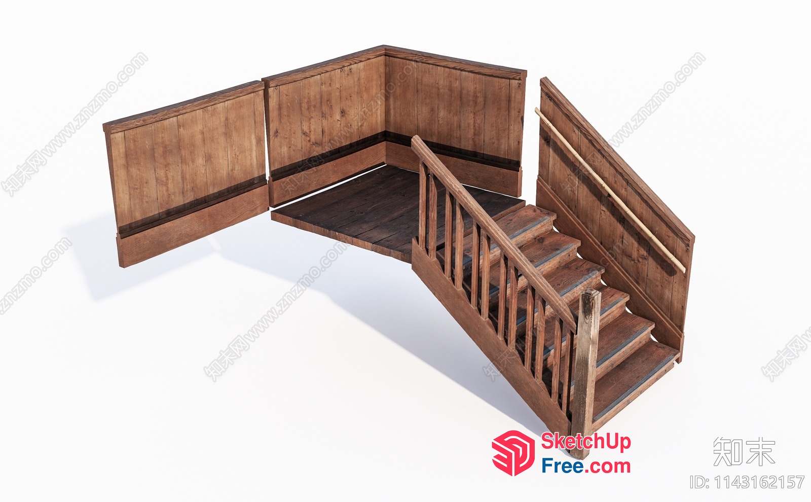 Wooden Staircase With Railing 3D SketchUp File