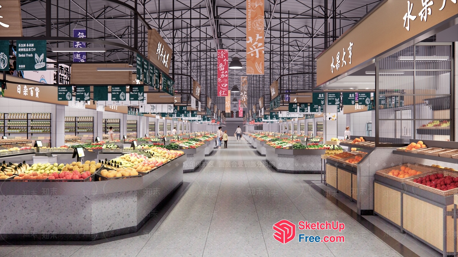 Supermarket Interior With Fresh Produce 3D SketchUp File