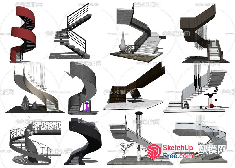Abstract Sculptural Stairway Designs 3D SketchUp File