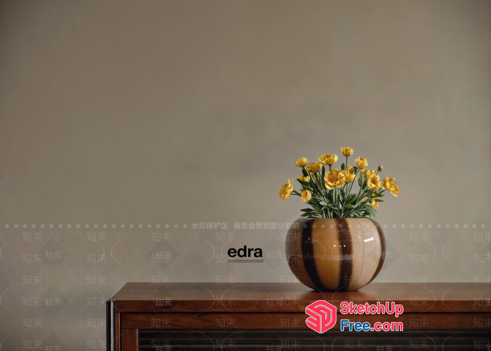 Elegant Vase With Yellow Flowers On A Wooden Table 3D SketchUp File