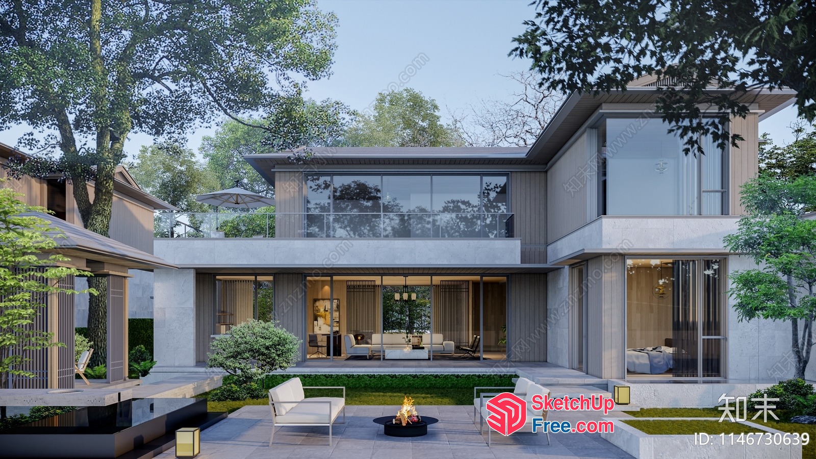 Modern Luxury Villa With Spacious Patio And Fire Pit 3D SketchUp File