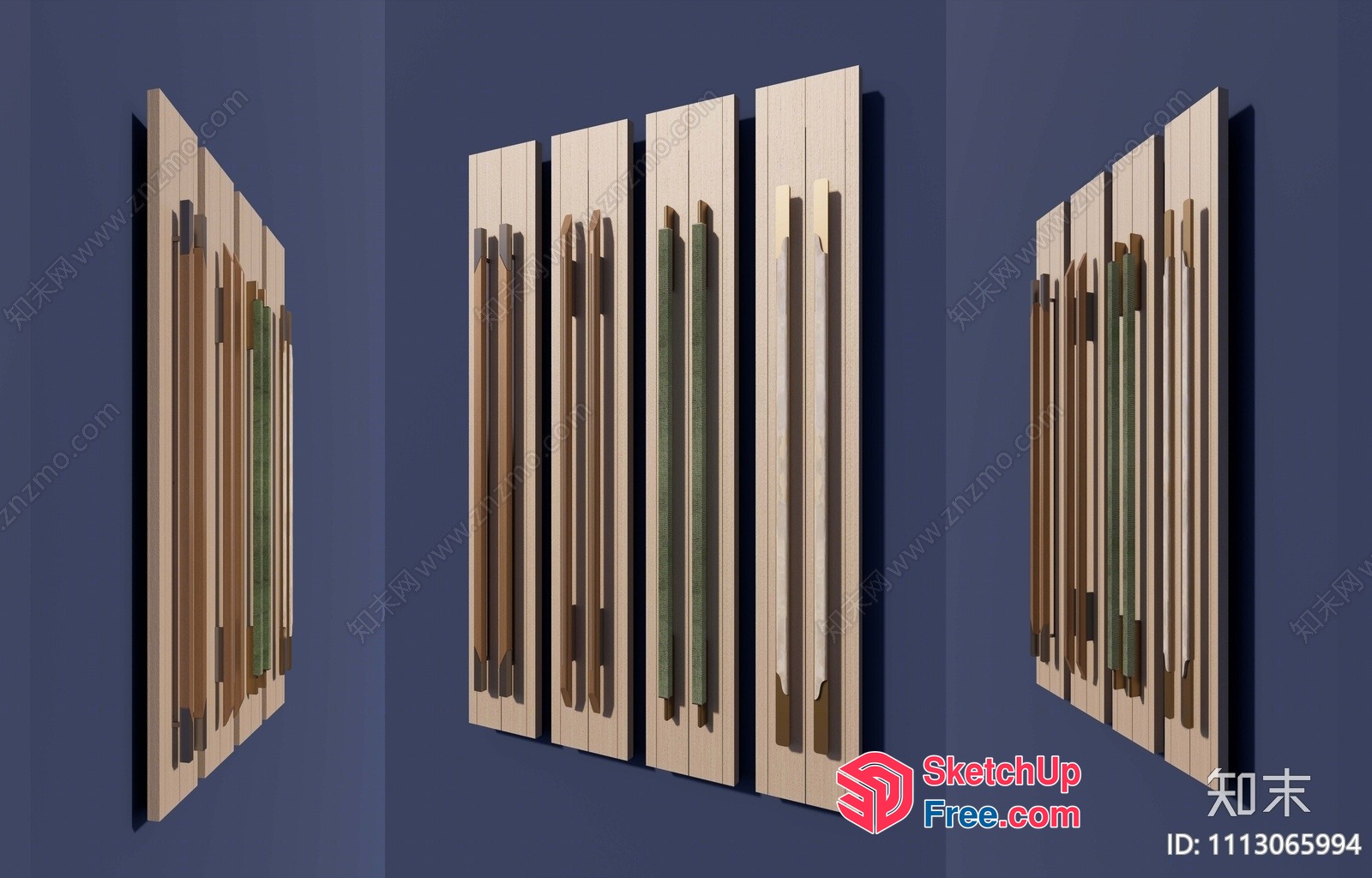 Wall-Mounted Wooden Slatted Doors With Handles 3D SketchUp File