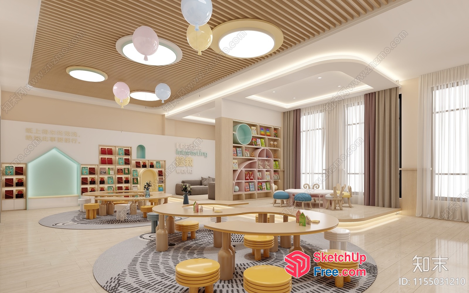 Modern Japanese-Style Children'S Playroom With Natural Light 3D SketchUp File