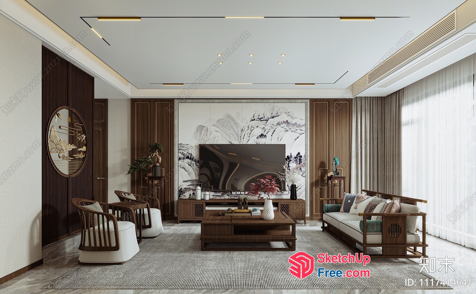 Modern Living Room With Elegant Furniture And Decor 3D SketchUp File