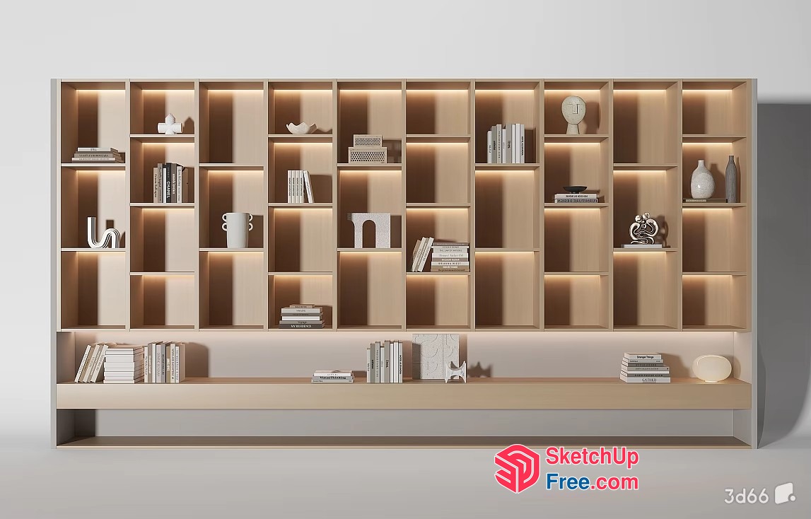 Modern Bookcase With Built-In Lighting 3D SketchUp File