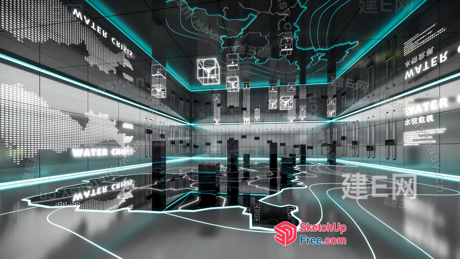 Modern Industrial-Style Interior Design With Neon Lighting 3D SketchUp File