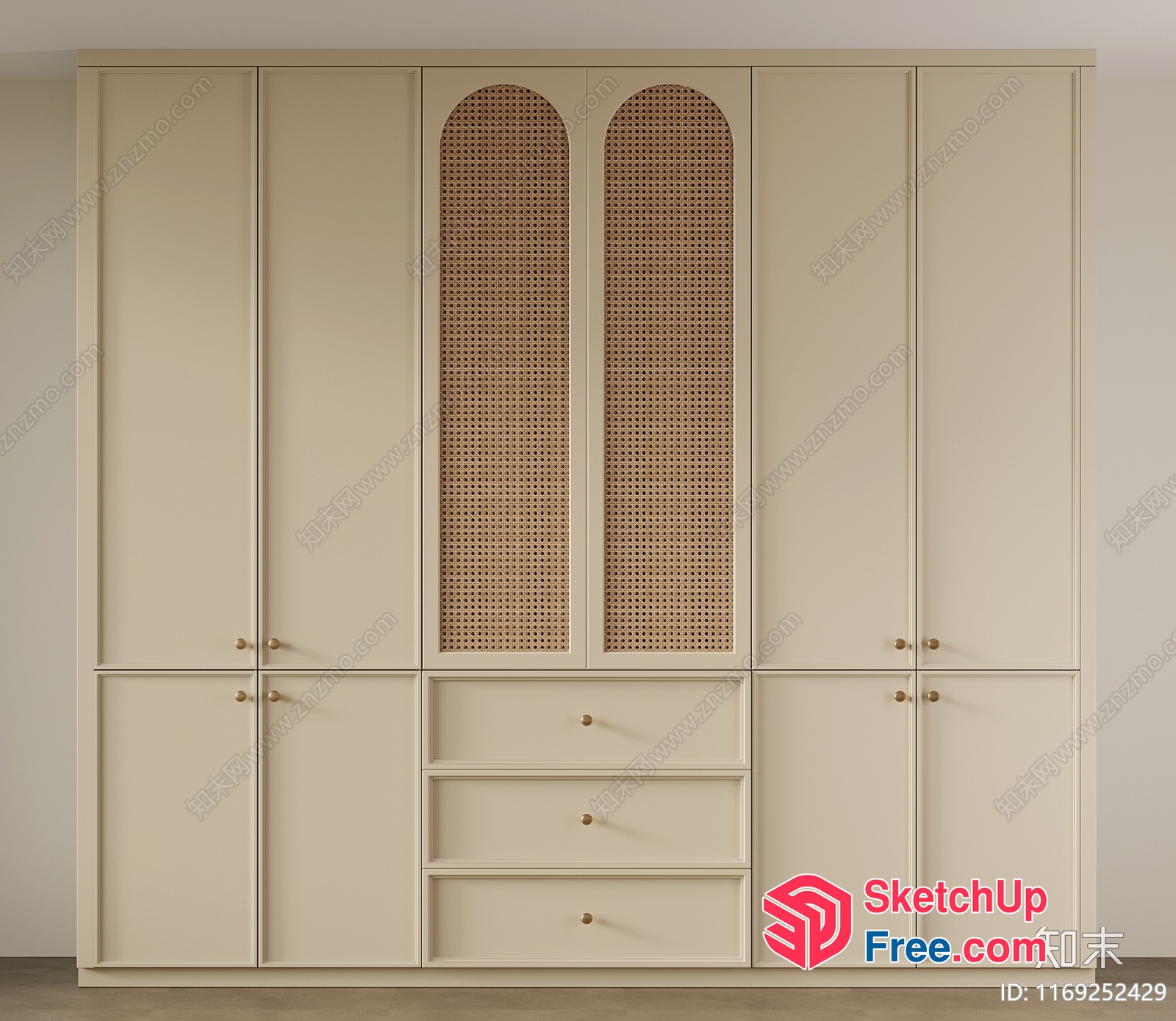 Creamy Style Wardrobe With Rattan Details 3D SketchUp File