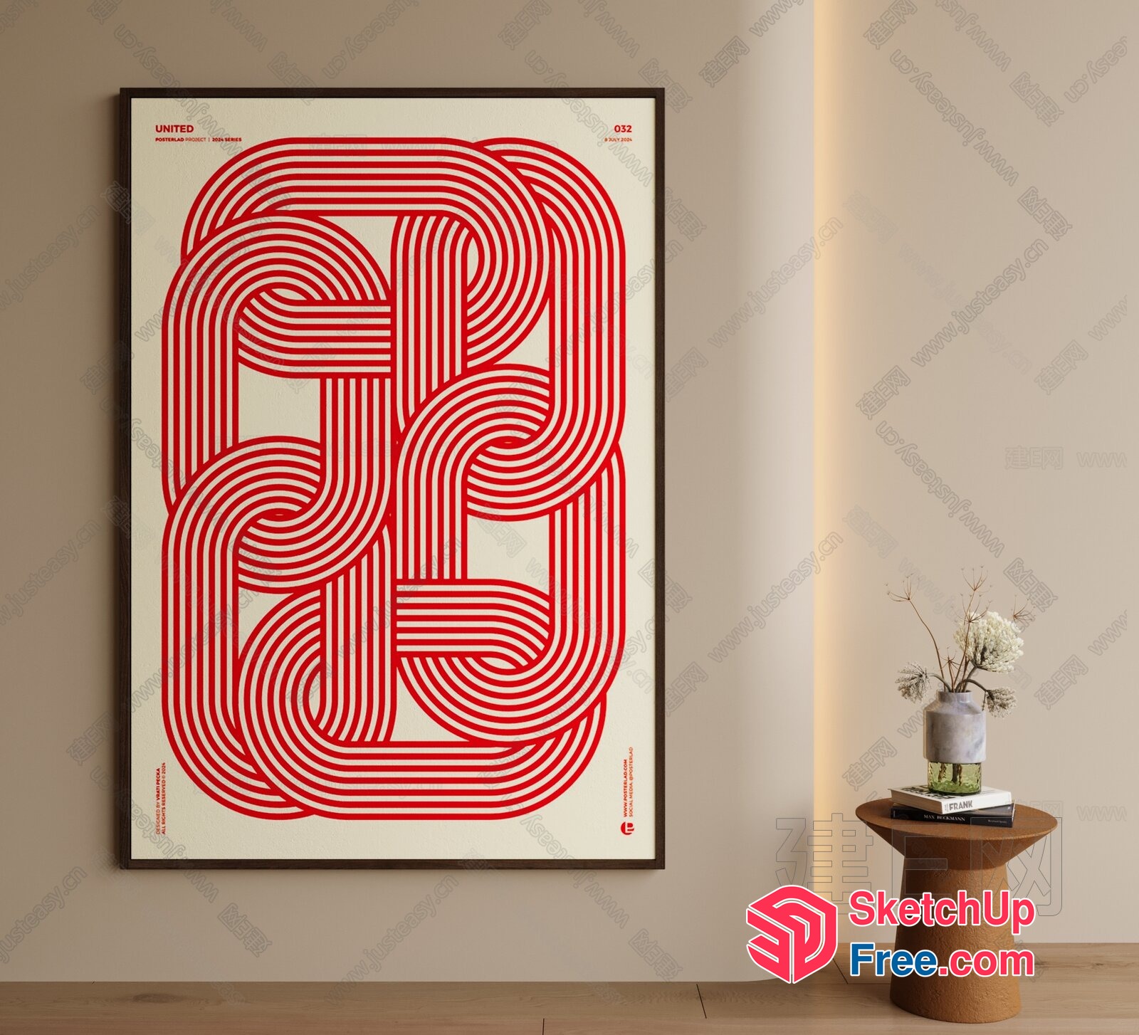 Modern Red And White Abstract Artwork In A Contemporary Setting 3D SketchUp File