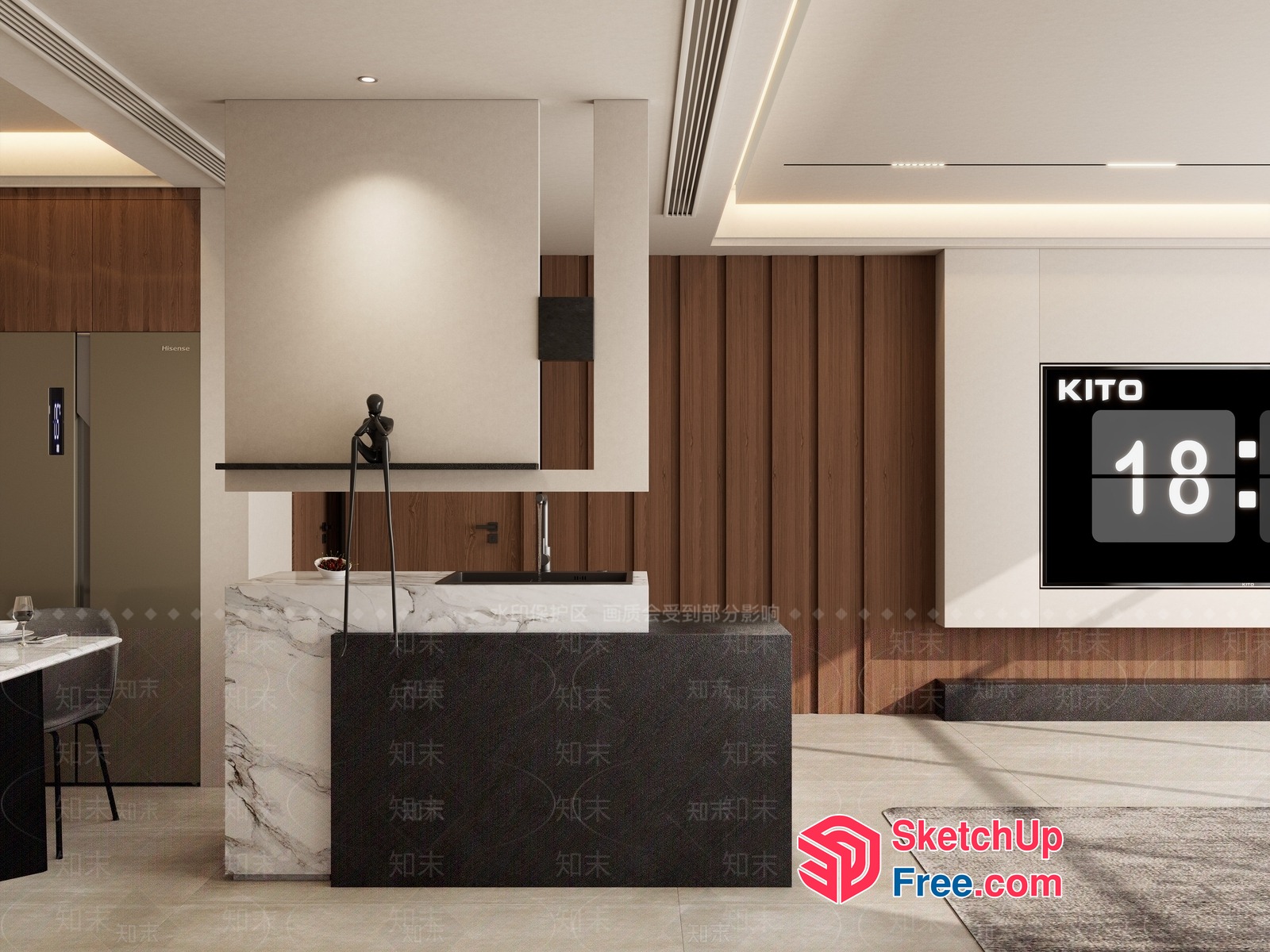 Modern Kitchen Island With Marble And Wood Accents 3D SketchUp File