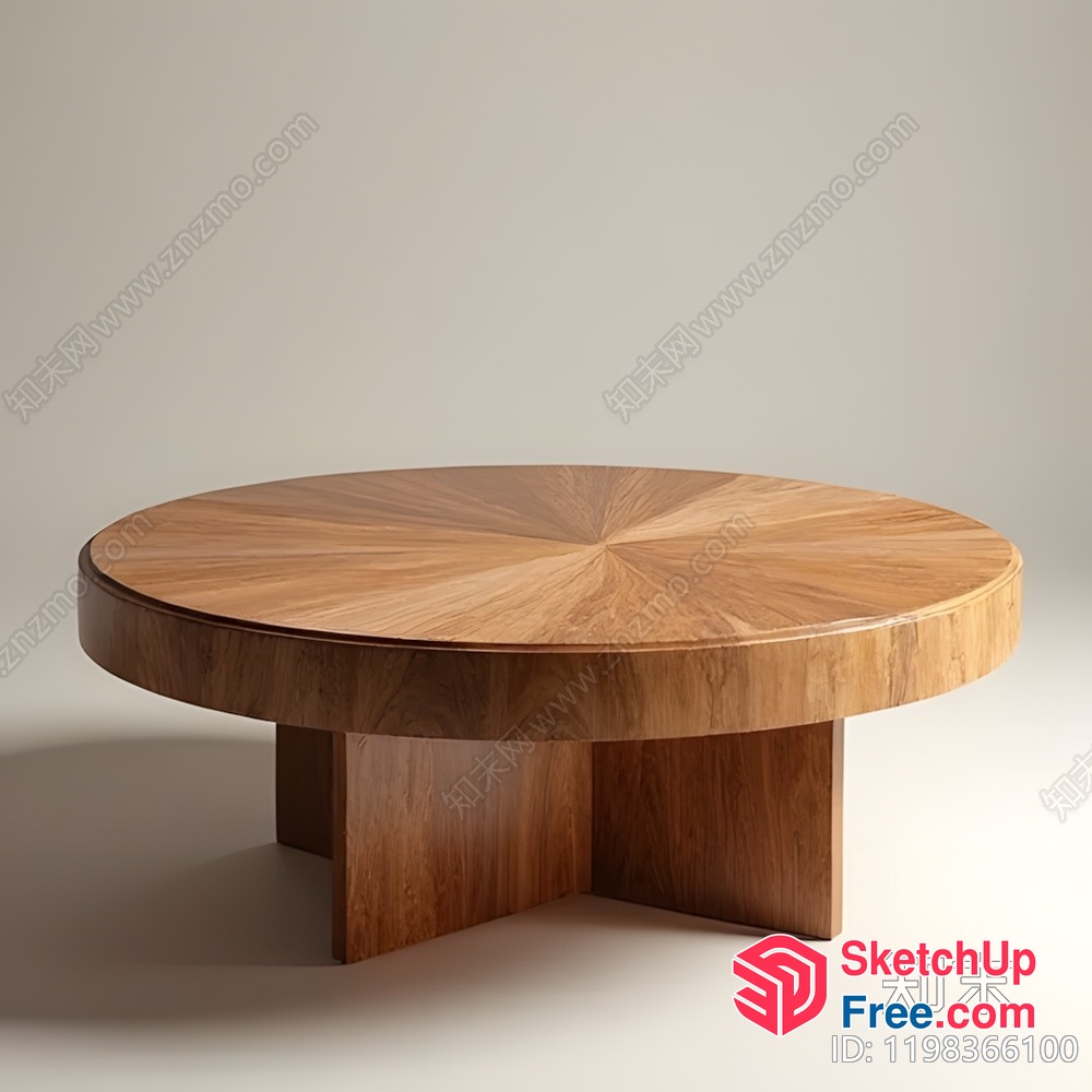 Wooden Coffee Table With Sunburst Pattern 3D SketchUp File