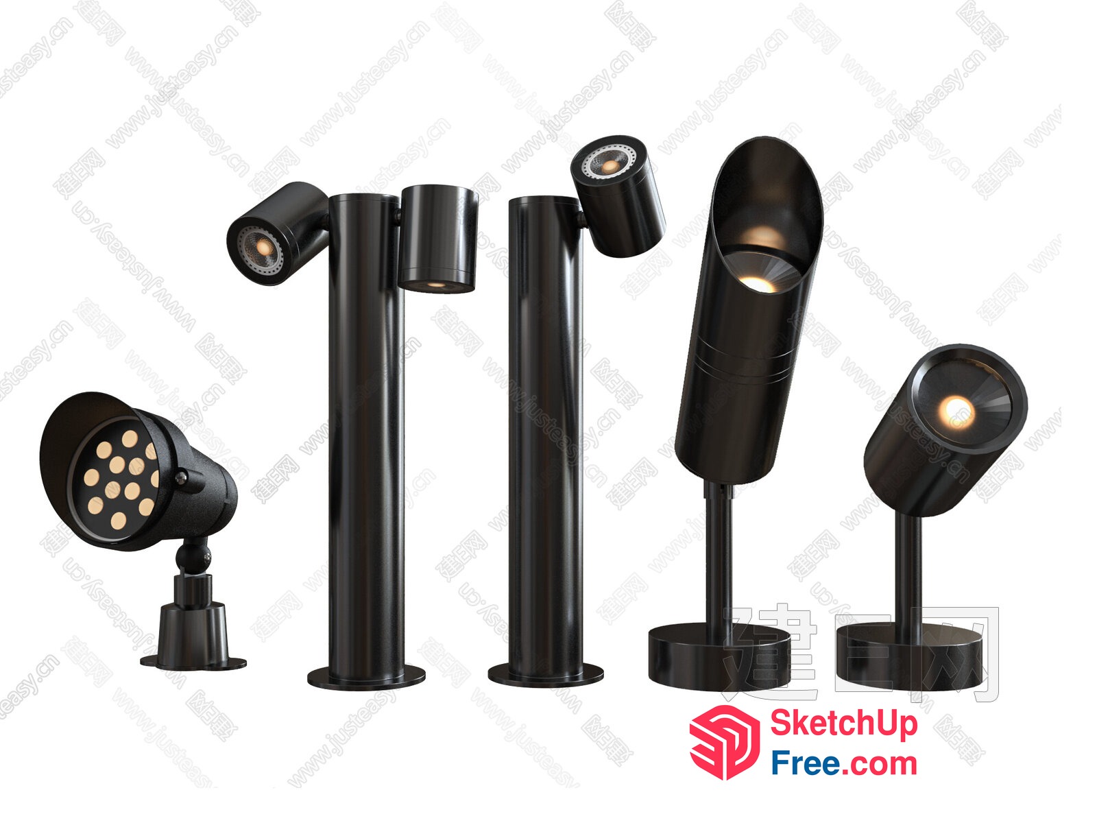 Black Modern Outdoor Lighting Set 3D SketchUp File