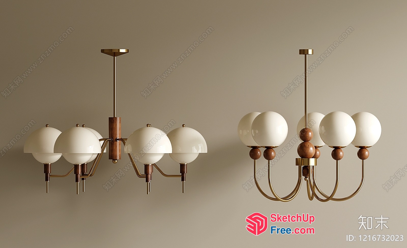 Elegant Chandeliers With White Globes And Gold Accents 3D SketchUp File