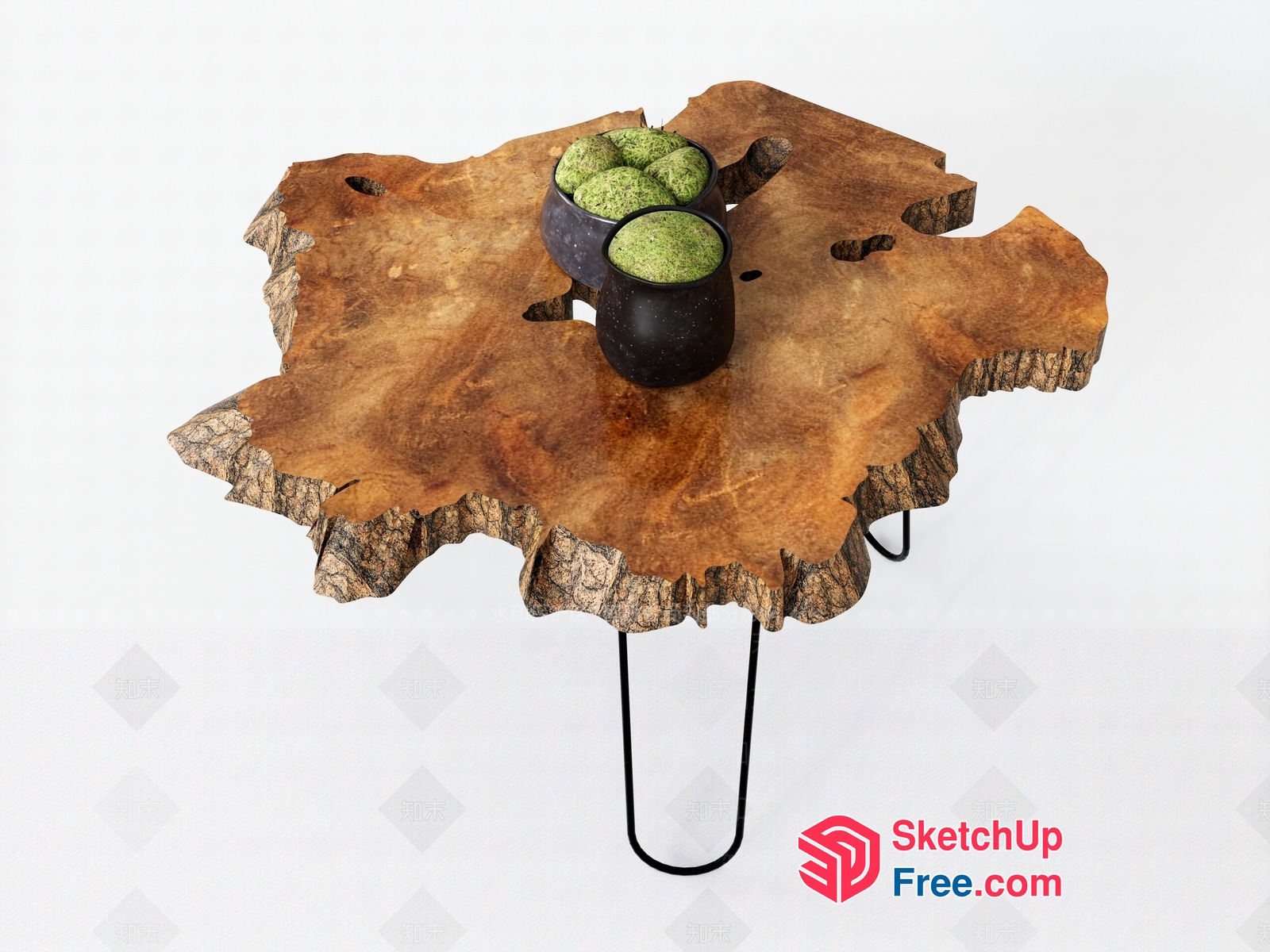 Rustic Wooden Coffee Table With Unique Natural Edge 3D SketchUp File