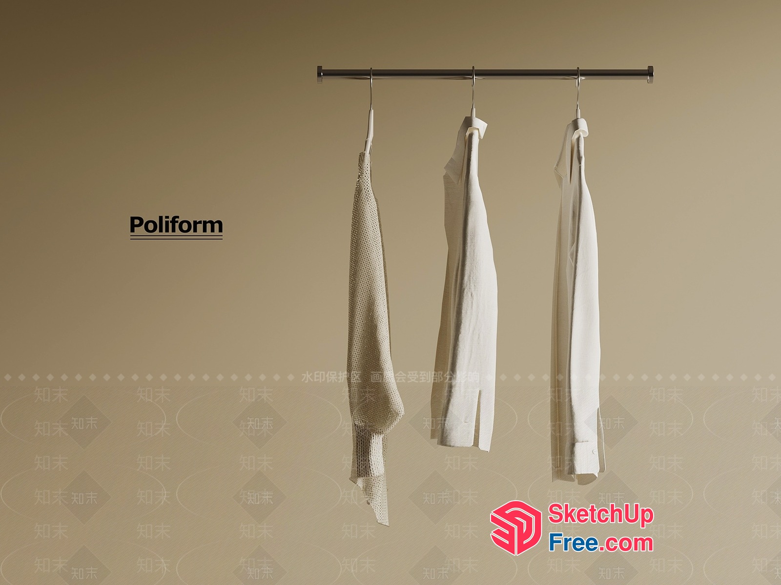 White Clothes Hanging On Metal Rod 3D SketchUp File