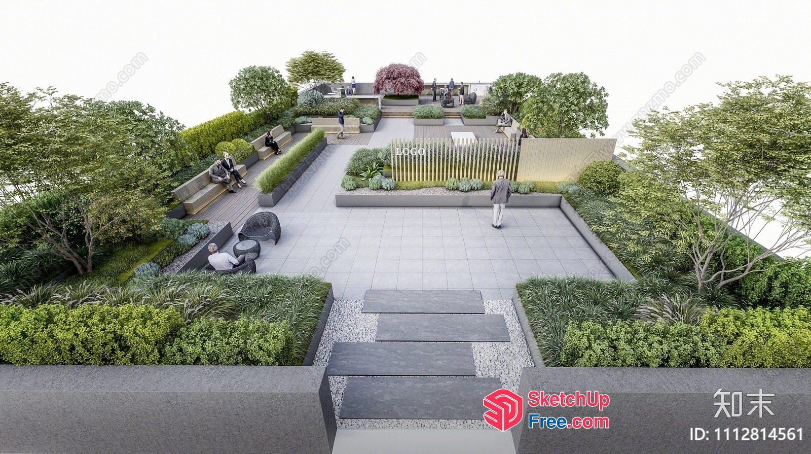 Serene Rooftop Oasis With Stairway And Lush Greenery 3D SketchUp File