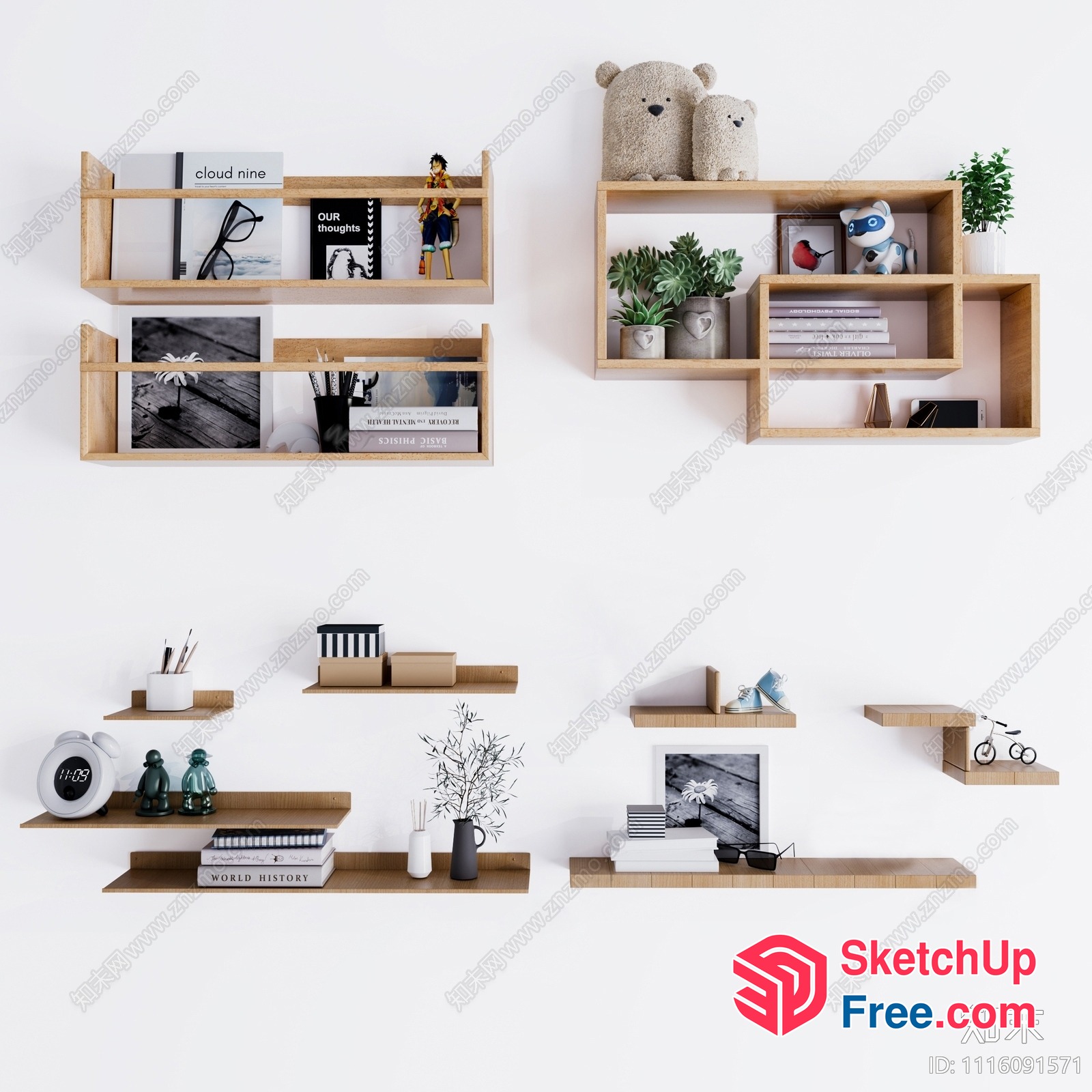 Minimalist Shelf Decorations With Various Objects 3D SketchUp File