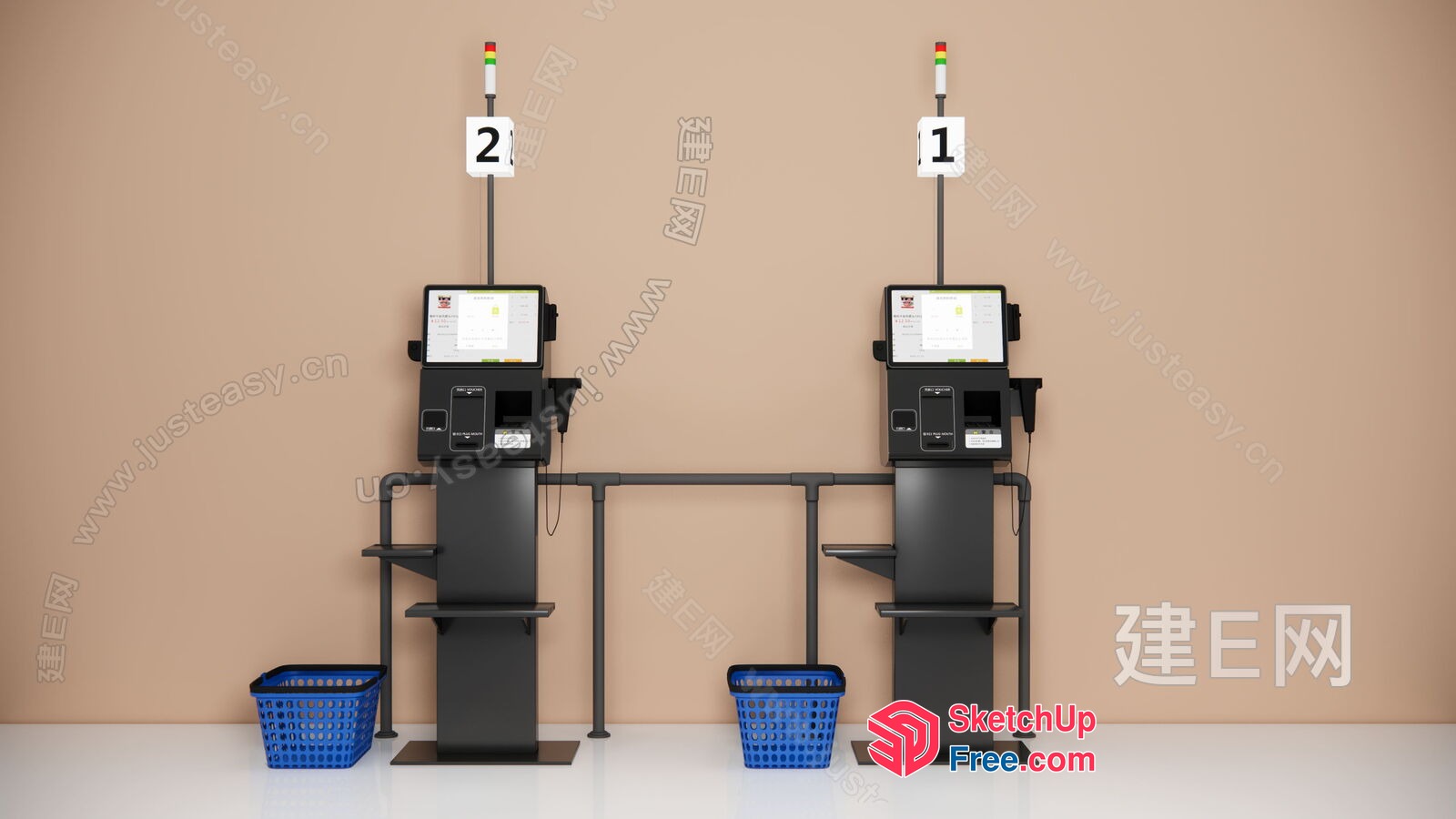 Modern Kiosks With Touchscreens And Baskets 3D SketchUp File