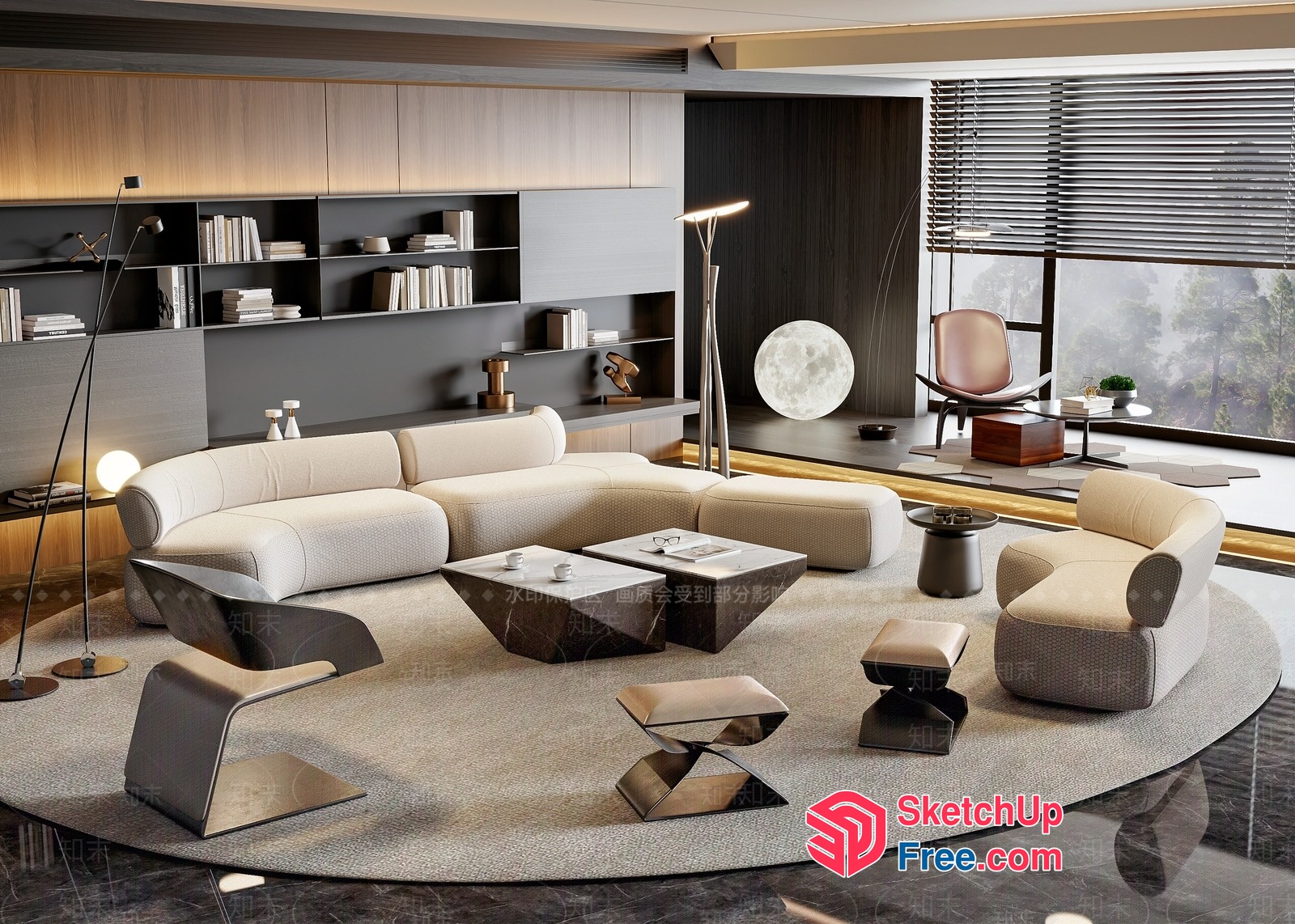 Modern Minimalist Living Room With Curved Furniture And Natural Light 3D SketchUp File