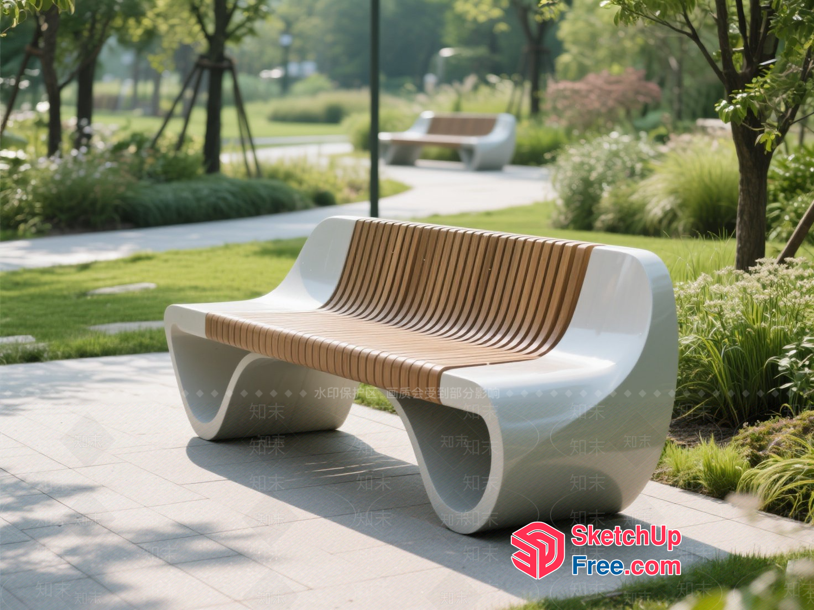 Modern Outdoor Park Bench 3D SketchUp File