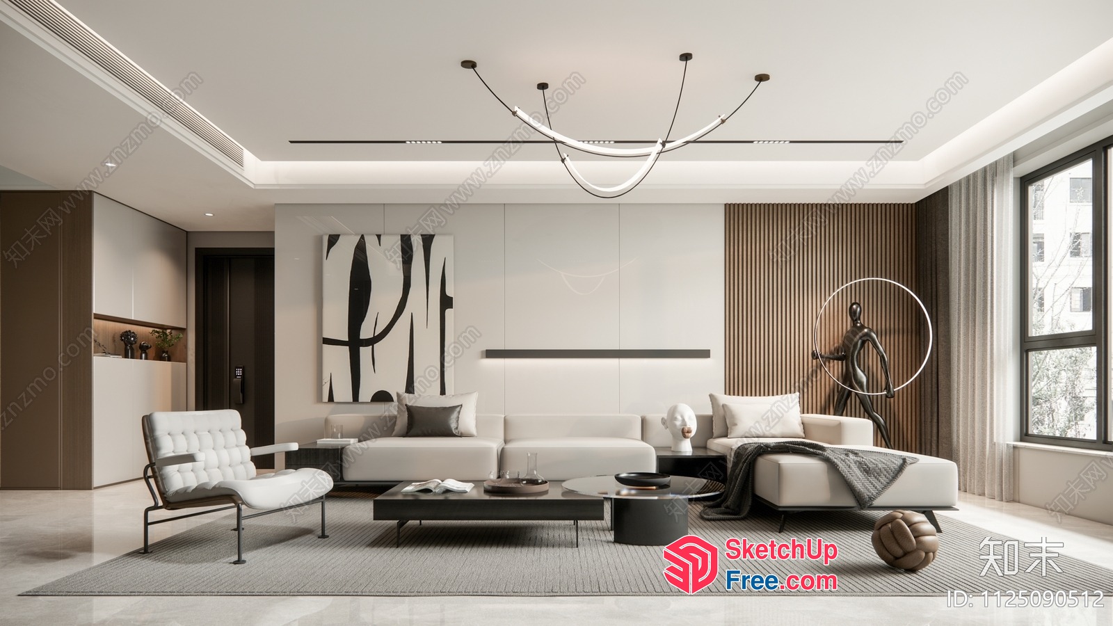 Modern Minimalist Living Room Design With White And Brown Accents 3D SketchUp File