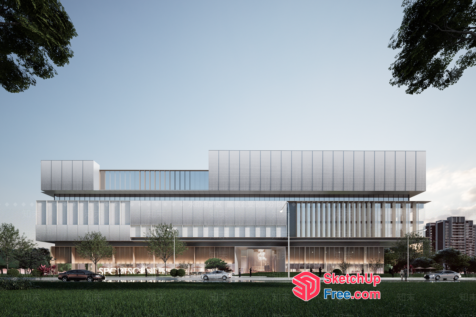 Modern Glass And Steel Office Building 3D SketchUp File