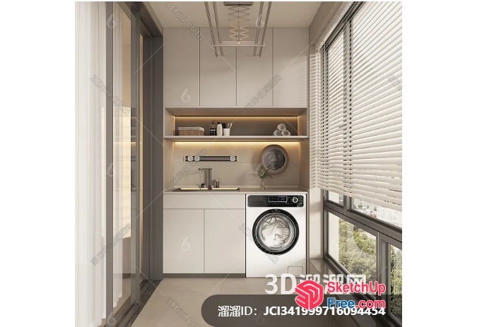 Modern Minimalist Laundry Room With Window And Washing Machine 3D SketchUp File
