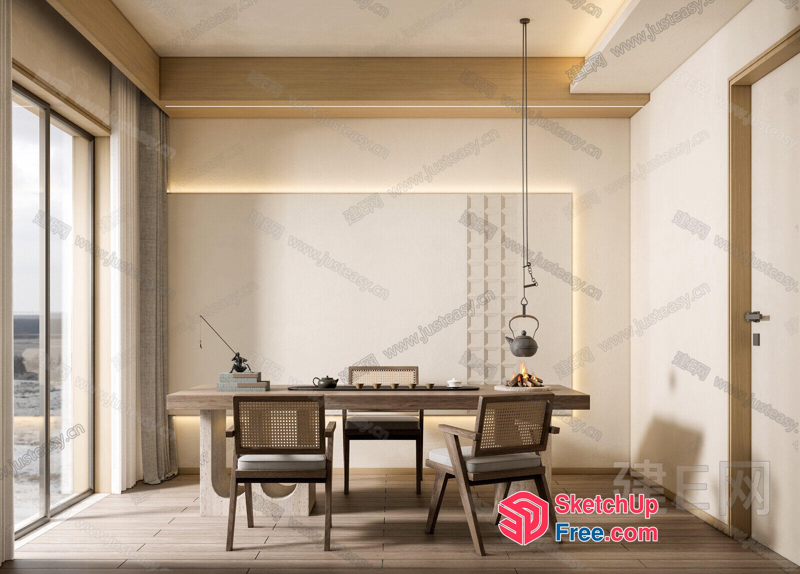 Modern Japanese-Style Dining Room With Natural Light 3D SketchUp File