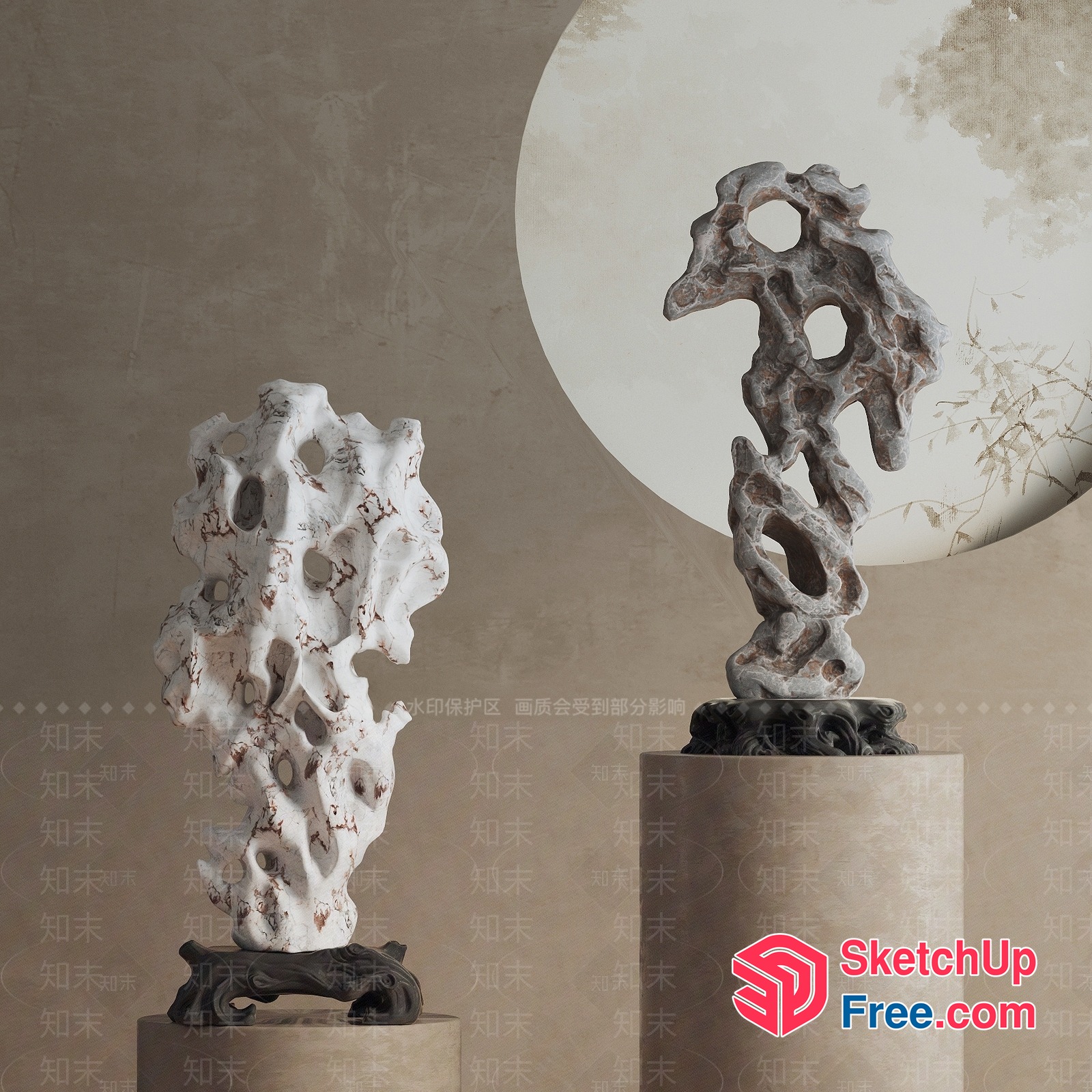 Artistic Stone Sculptures With Intricate Holes And Textures 3D SketchUp File
